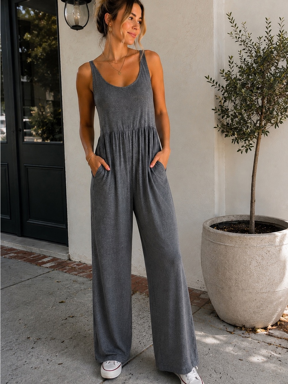 wild fable Sleeveless Wide-Leg Jumpsuit in Charcoal Gray